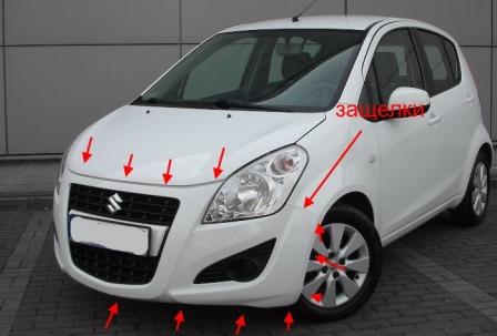 the attachment of the front bumper Suzuki Splash